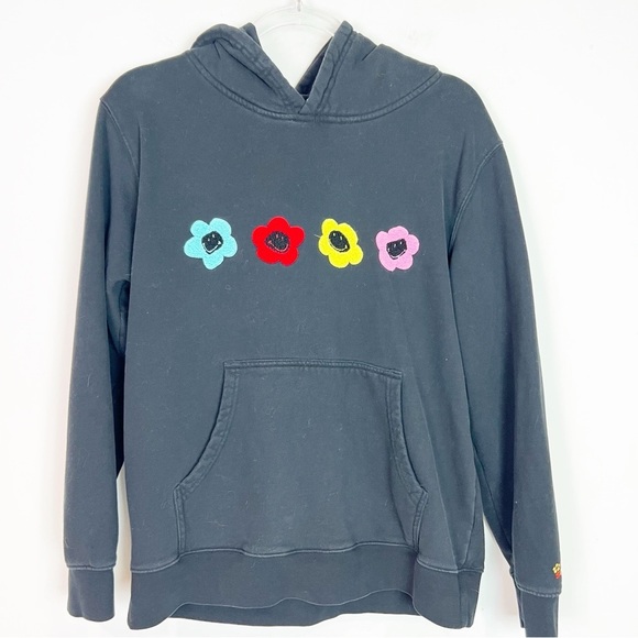 BSR BY SAMII RYAN SMILEY X CAUTION SMILES BLACK FLORAL HOODIE SWEATSHIRT MEDIUM - Picture 9 of 10